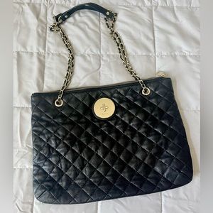 DKNY black leather quilted shoulder bag